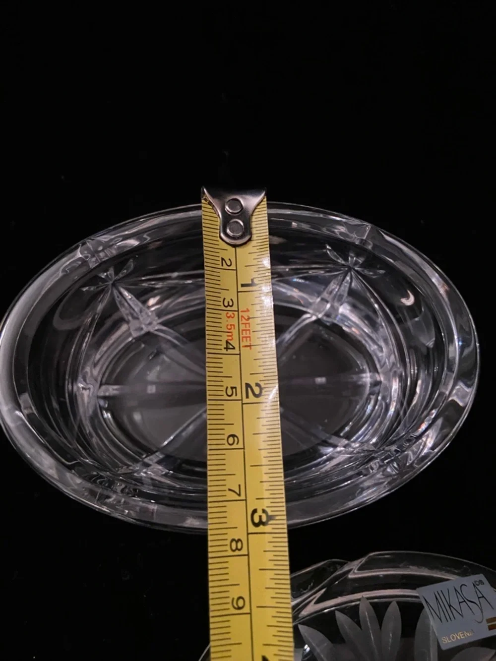 Vintage MIKASA Cut Crystal Floral Lidded Jewelry Trinket Box Oval Heavy